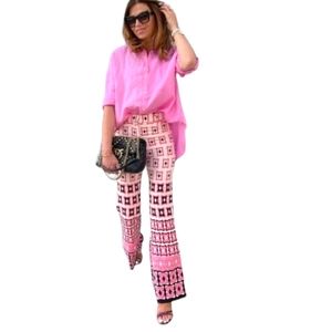 NWT Zara Geometric Print Flared Pants Blogger Favorite Pockets Pinks BARBIE